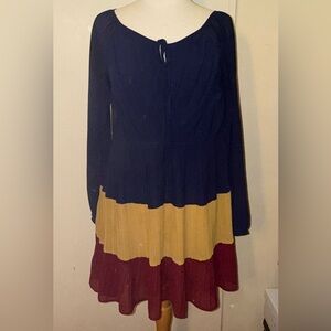 Double Zero Navy mustard burgundy pleated mini dress med